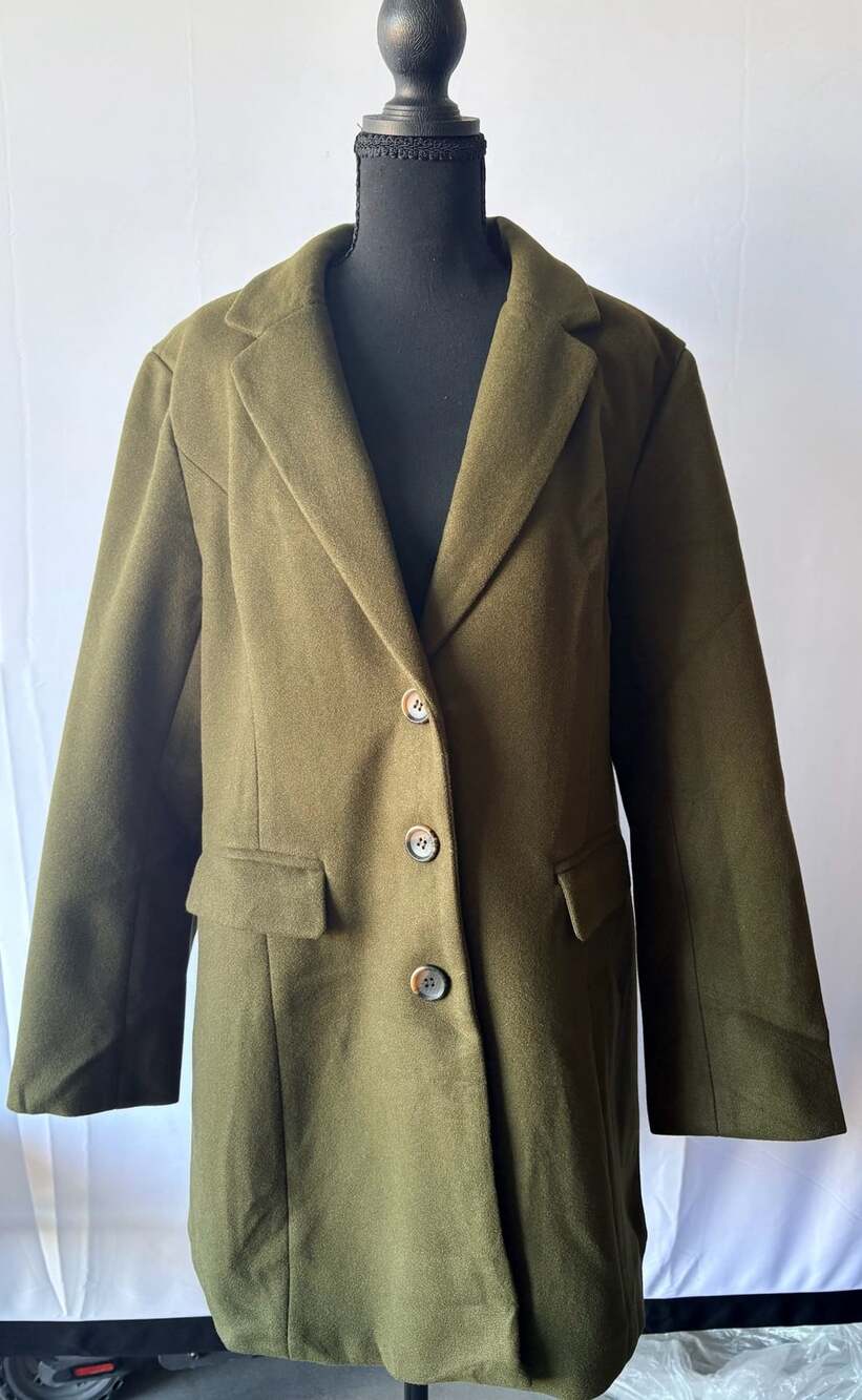Allegra K Coat Size L Olive Green Trench Pea (103)